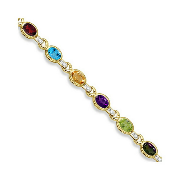 Glitzs Jewels Gold Tone Over Sterling Silver Multi-Gemstone Simulated Diamond Accent Infinity Link Bracelet,7'' 